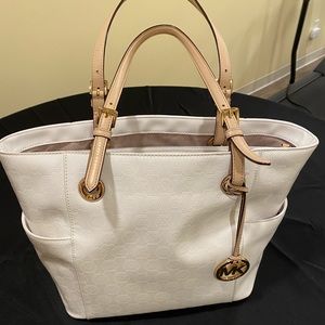 Michael Kors white patent medium tote